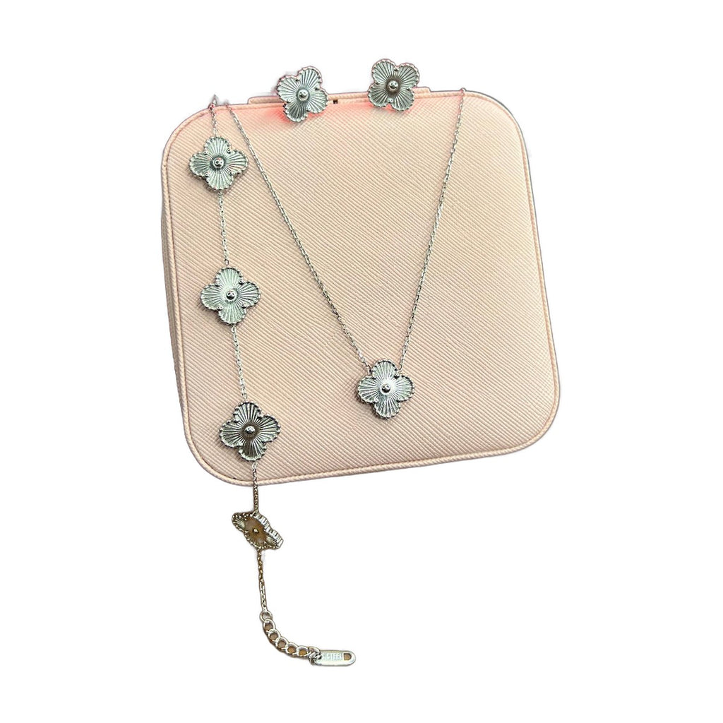 Stainless Steel 18k Silver Clover 3pc Set