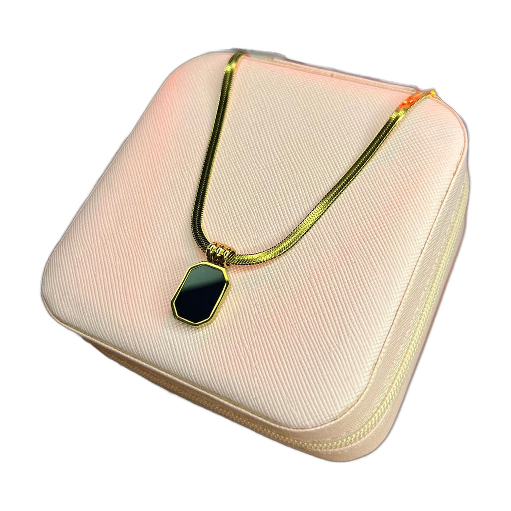 Stainless Steel 18k Snake Chain Black Tag Necklace