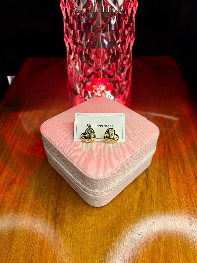 Stainless Steel 18k Sparkling Heart Studs