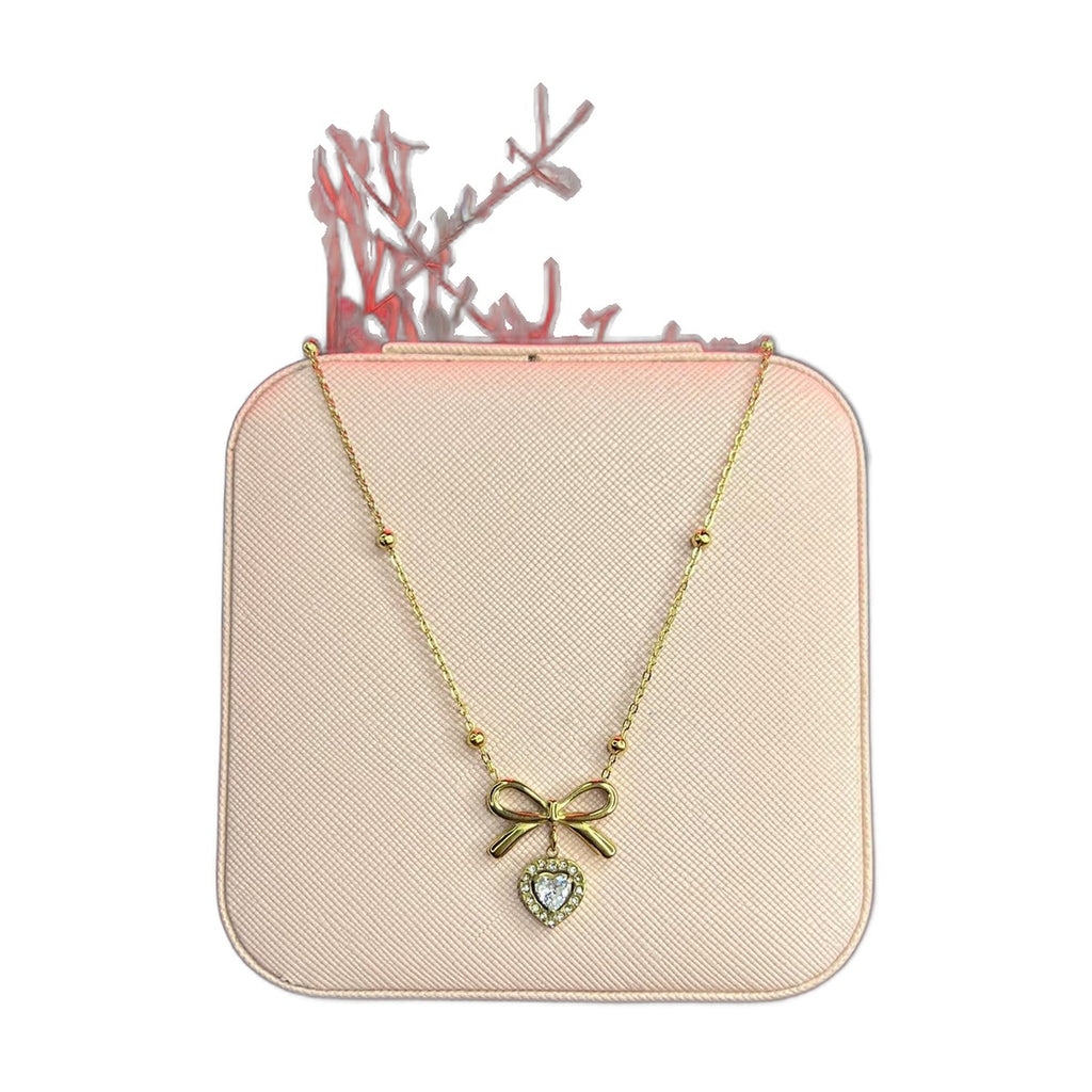 Stainless Steel 18k Starlight Bow Heart Necklace