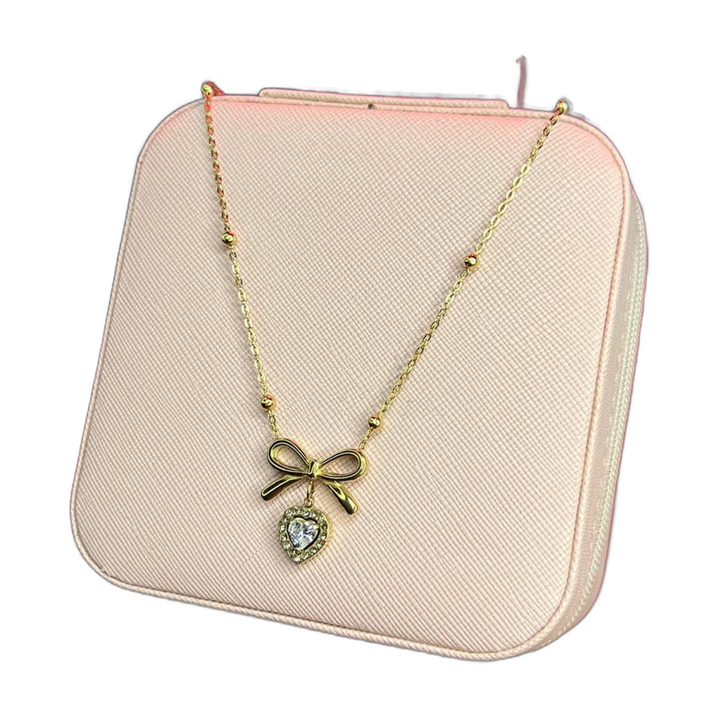 Stainless Steel 18k Starlight Bow Heart Necklace