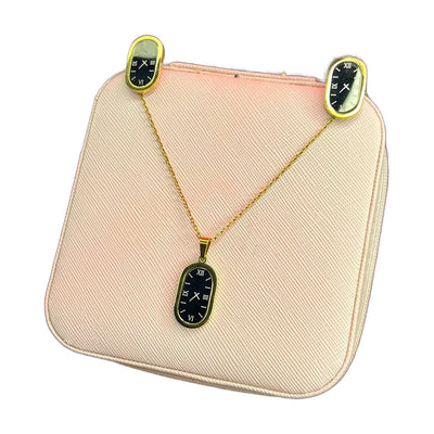 Stainless Steel 18k Timeless Watch Necklace Earring set