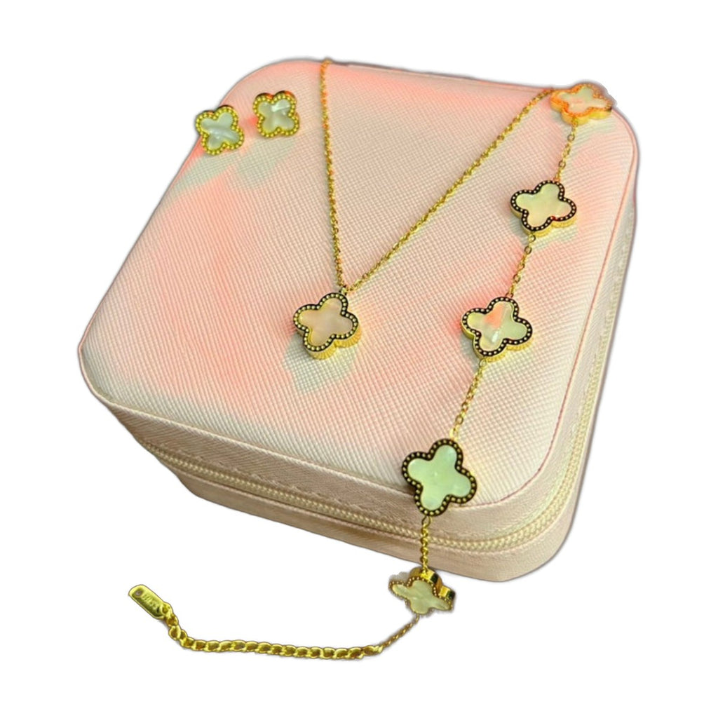 Stainless Steel 18k White Clover 3pc Set
