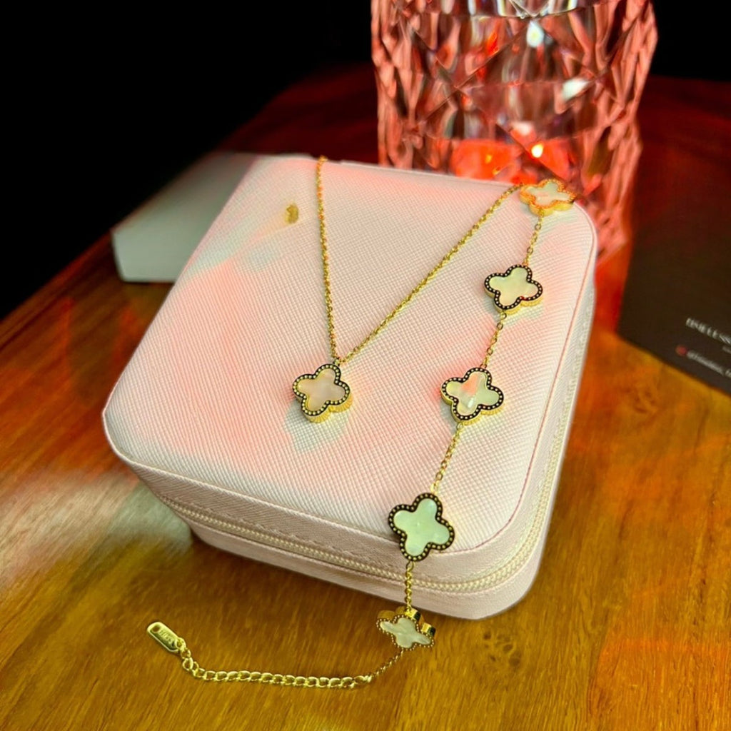 Stainless Steel 18k White Clover 3pc Set