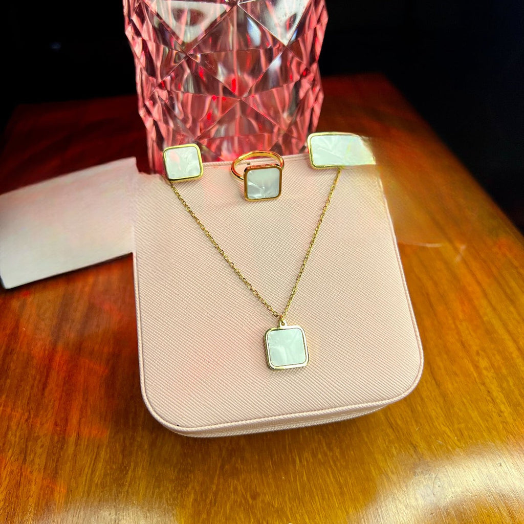 Stainless Steel 18k White Dial Square 3pc Set