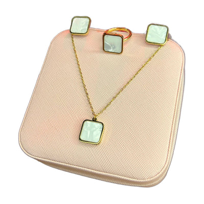 Stainless Steel 18k White Dial Square 3pc Set