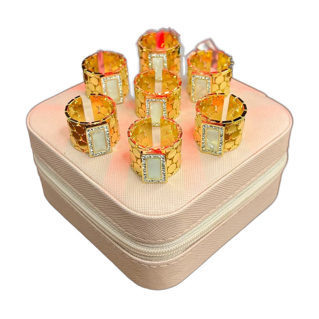 Stainless Steel 18k White Enamel Hexagon Ring