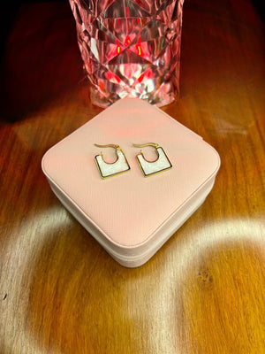 Stainless Steel 18k White Square Enamel Earrings
