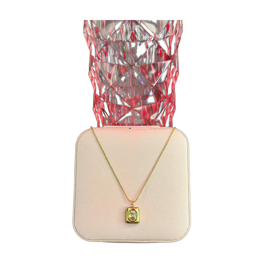 Stainless Steel 18k White Stone Orbit Necklace