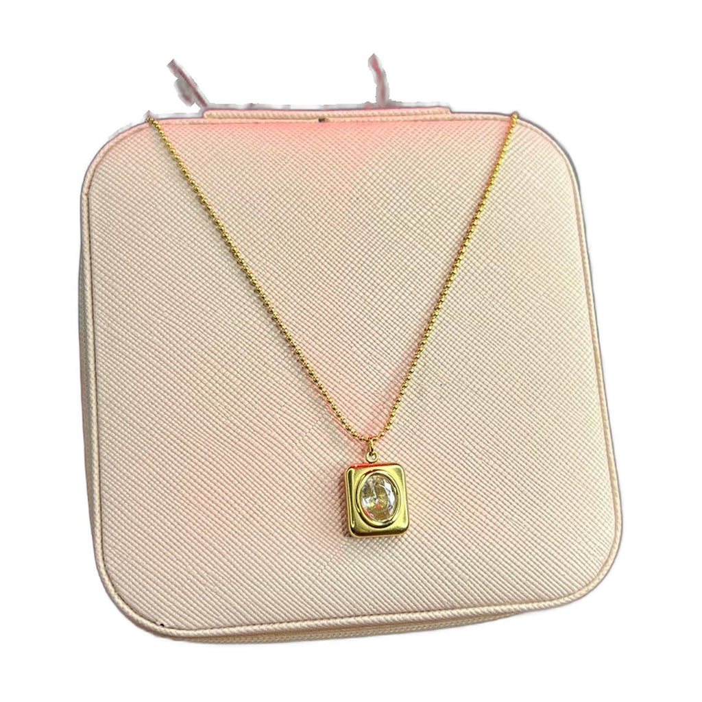 Stainless Steel 18k White Stone Orbit Necklace