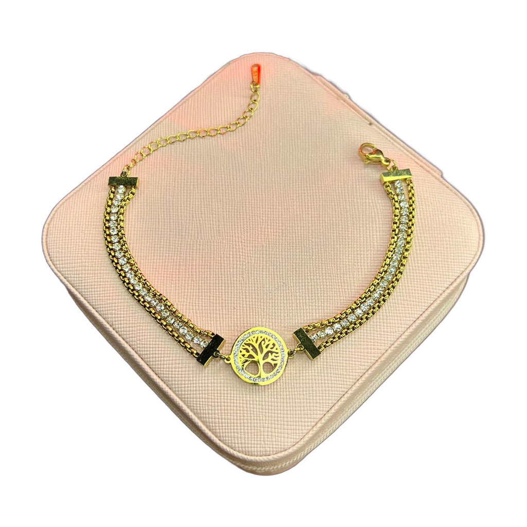 Stainless Steel 18k Zircon Triple Layer Bracelet
