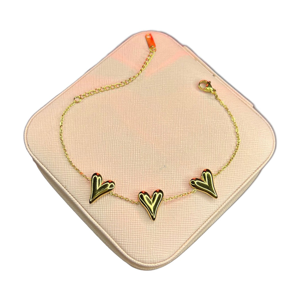 Stainless Steel 18k Tri Heart Luxury Bracelet