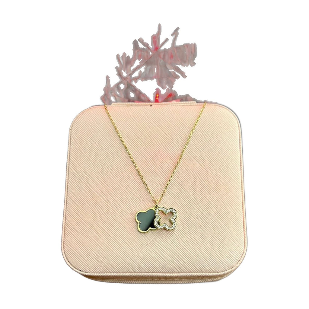 Stainless Steel 18k Black Clover Flip Duo Necklace